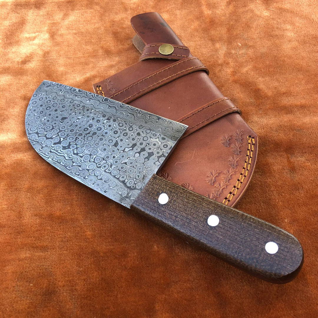 Handmade Damascus Steel Cleaver Chef Knife With Leather Sheath