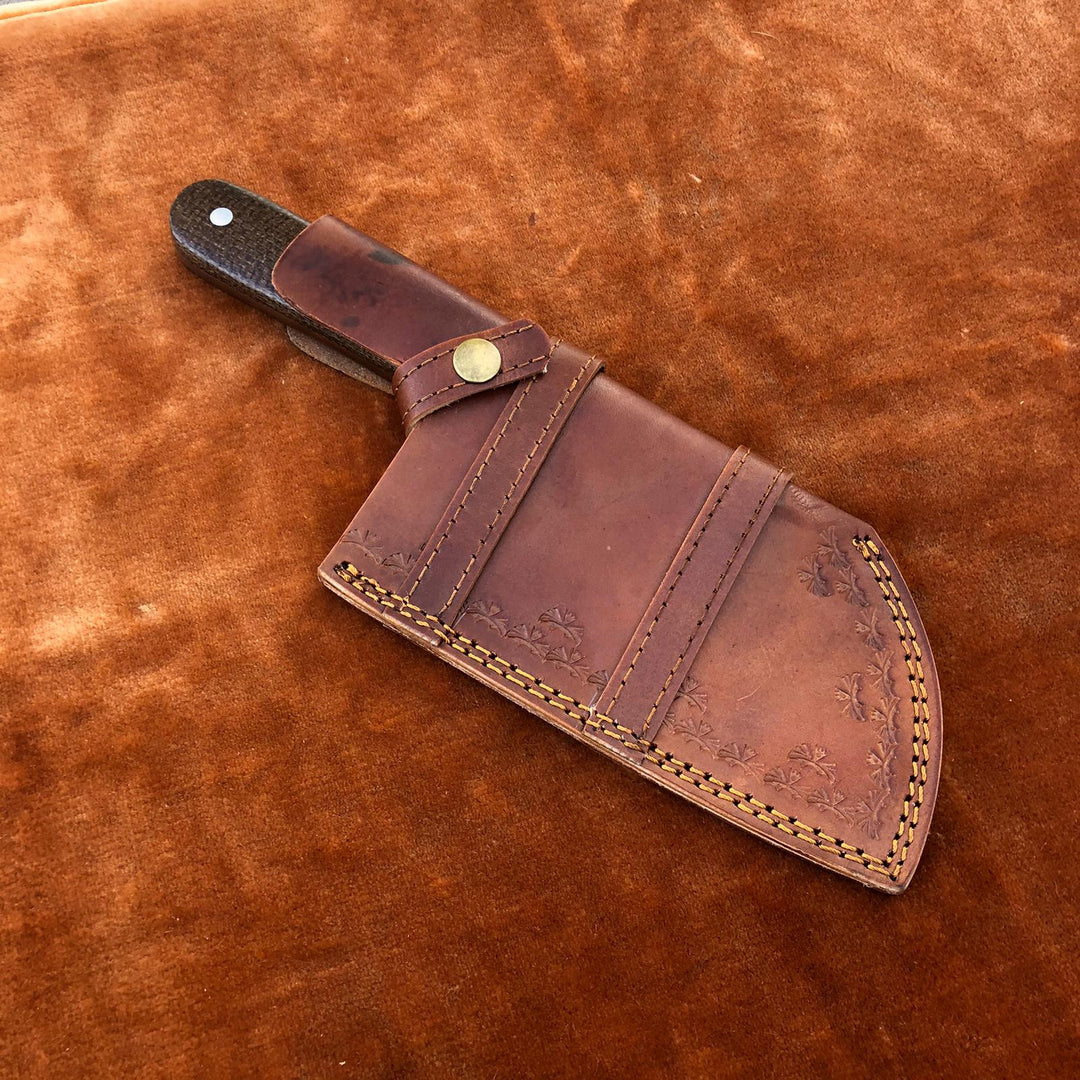 Handmade Damascus Steel Cleaver Chef Knife With Leather Sheath