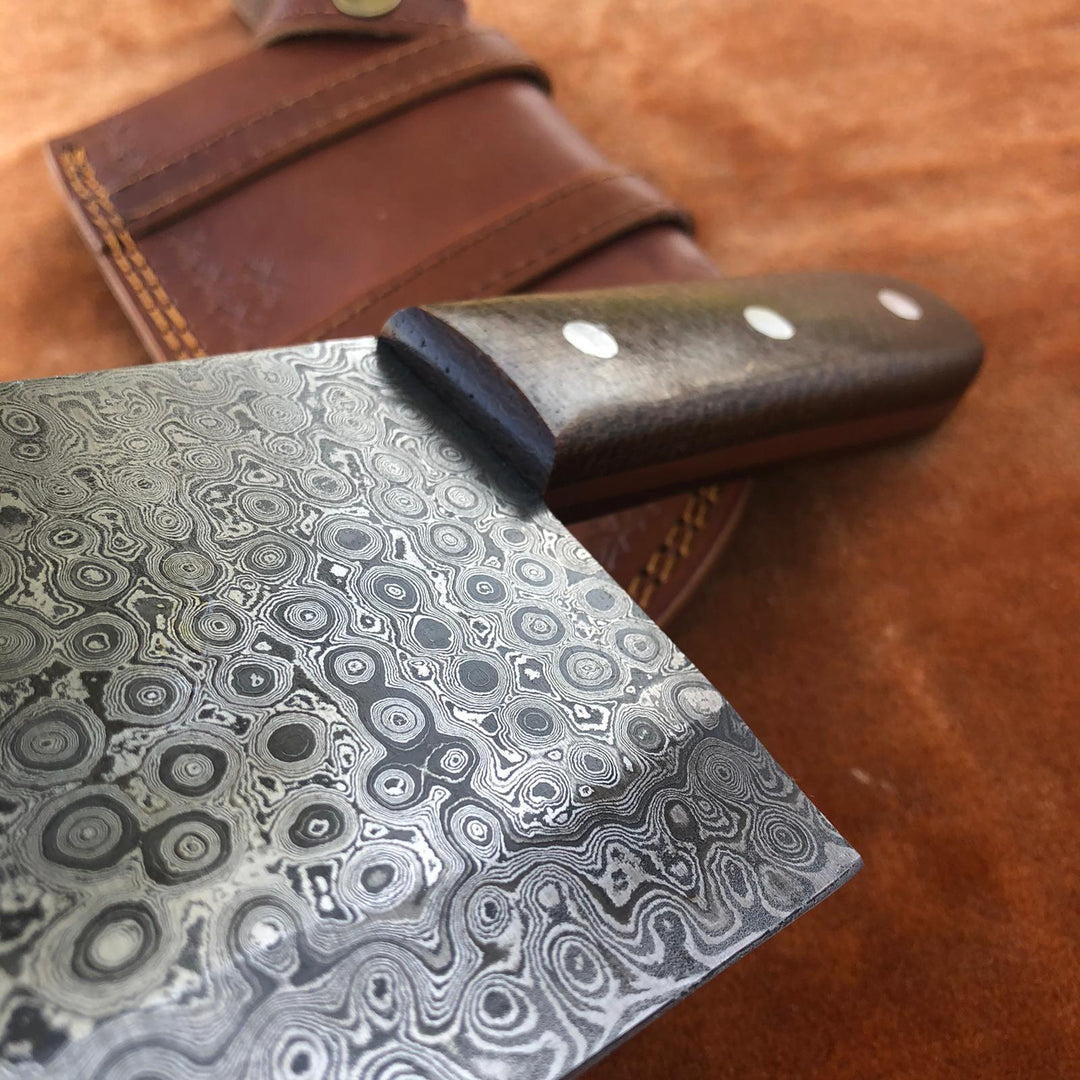Handmade Damascus Steel Cleaver Chef Knife With Leather Sheath