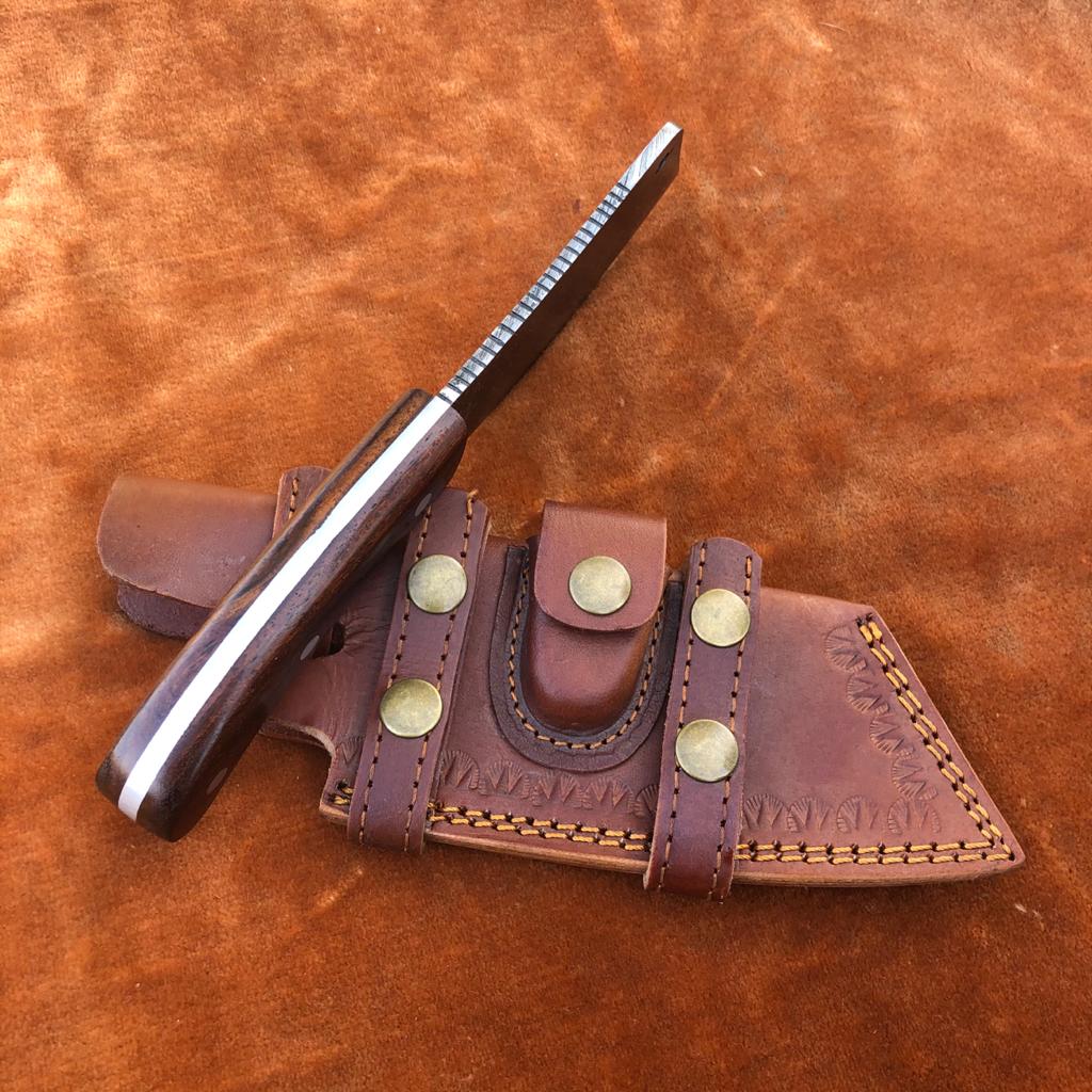 Handmade Damascus Steel Cleaver Chef Knife With Leather Sheath