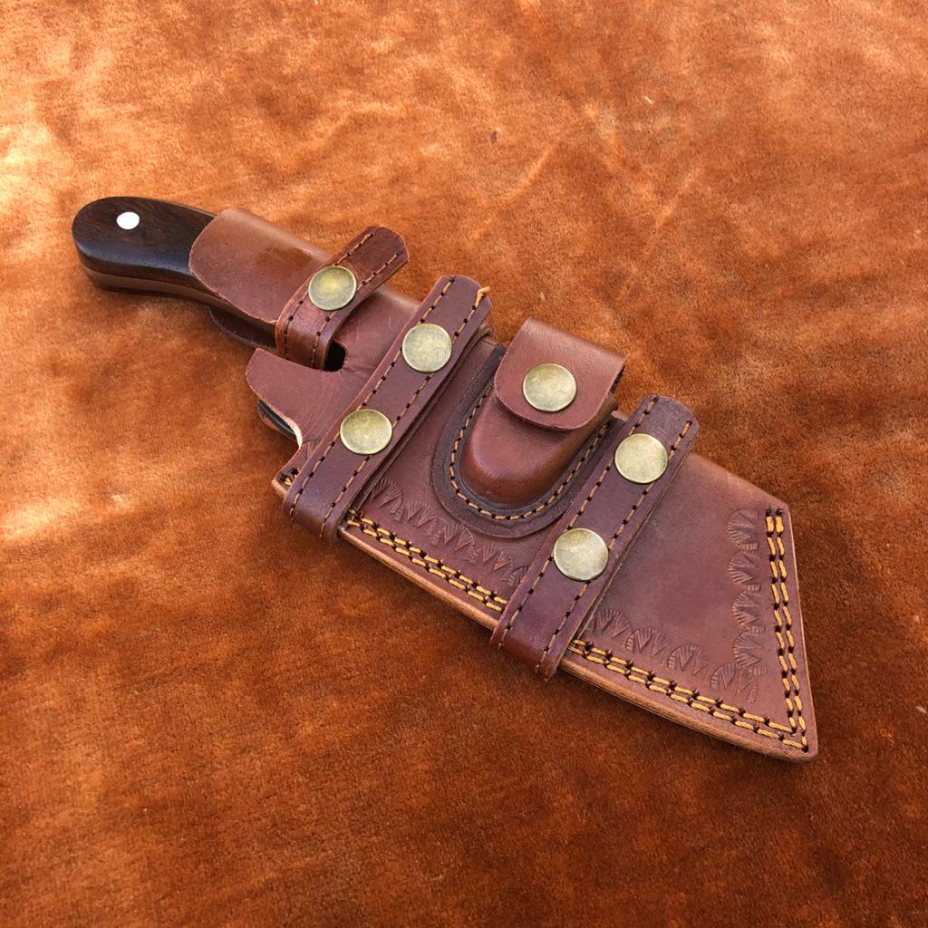 Handmade Damascus Steel Cleaver Chef Knife With Leather Sheath