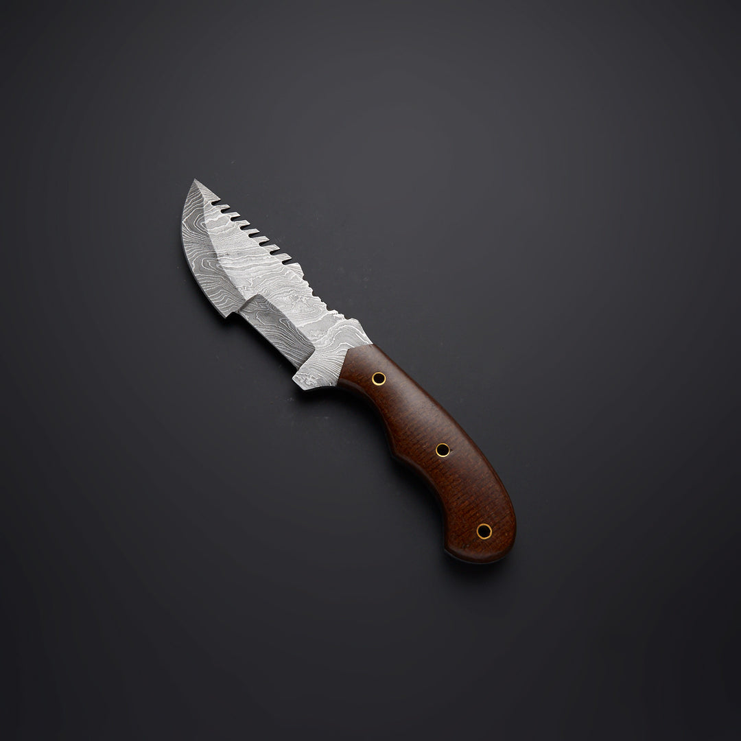 Custom Handmade Damascus Steel Tracker Knife With Leather Sheath