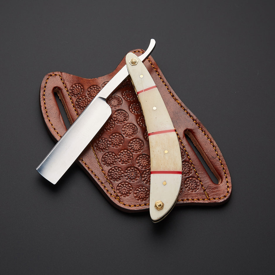Custom Handmade J2 Steel Straight Razor With Leather Sheath