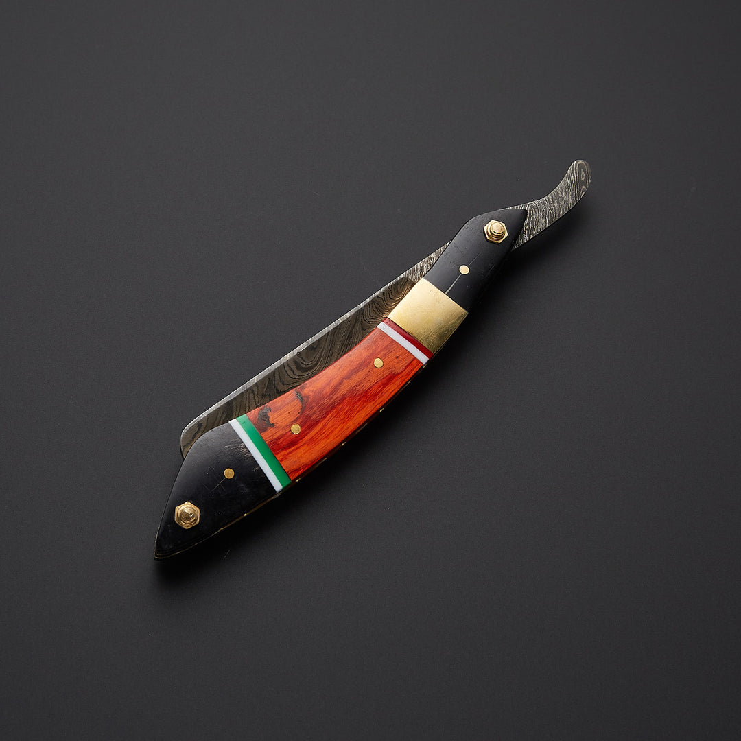 Handmade Damascus Wet Shaving Razor with Leather Sheath