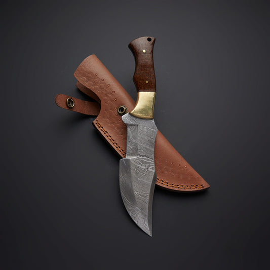 Custom Handmade Damascus Steel Tracker Knife With Leather Sheath