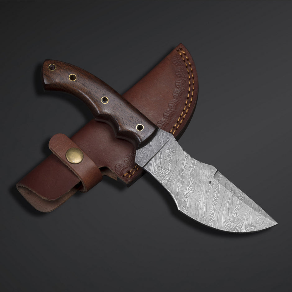 Custom Handmade Damascus Steel Tracker Knife With Leather Sheath