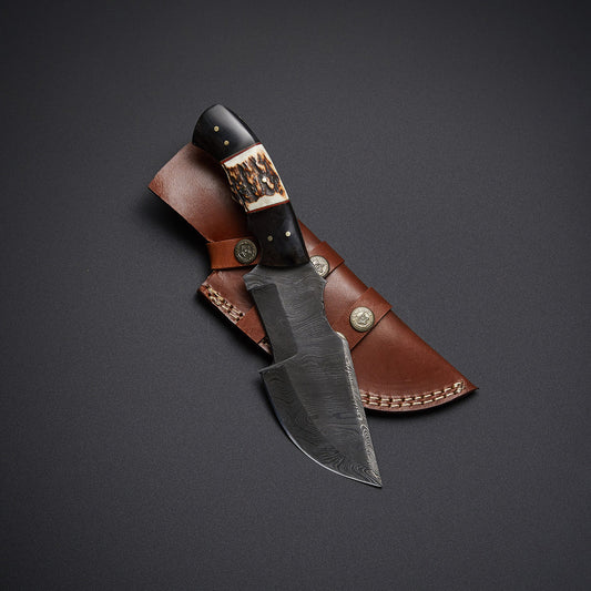 Custom Handmade Damascus Steel Tracker Knife With Leather Sheath
