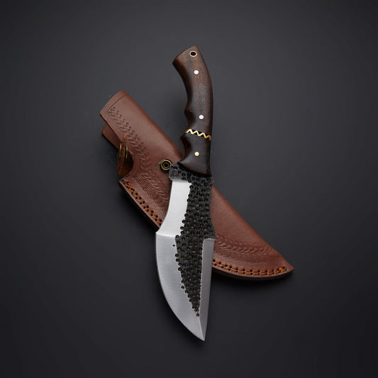 Custom Handmade Damascus Steel Tracker Knife With Leather Sheath