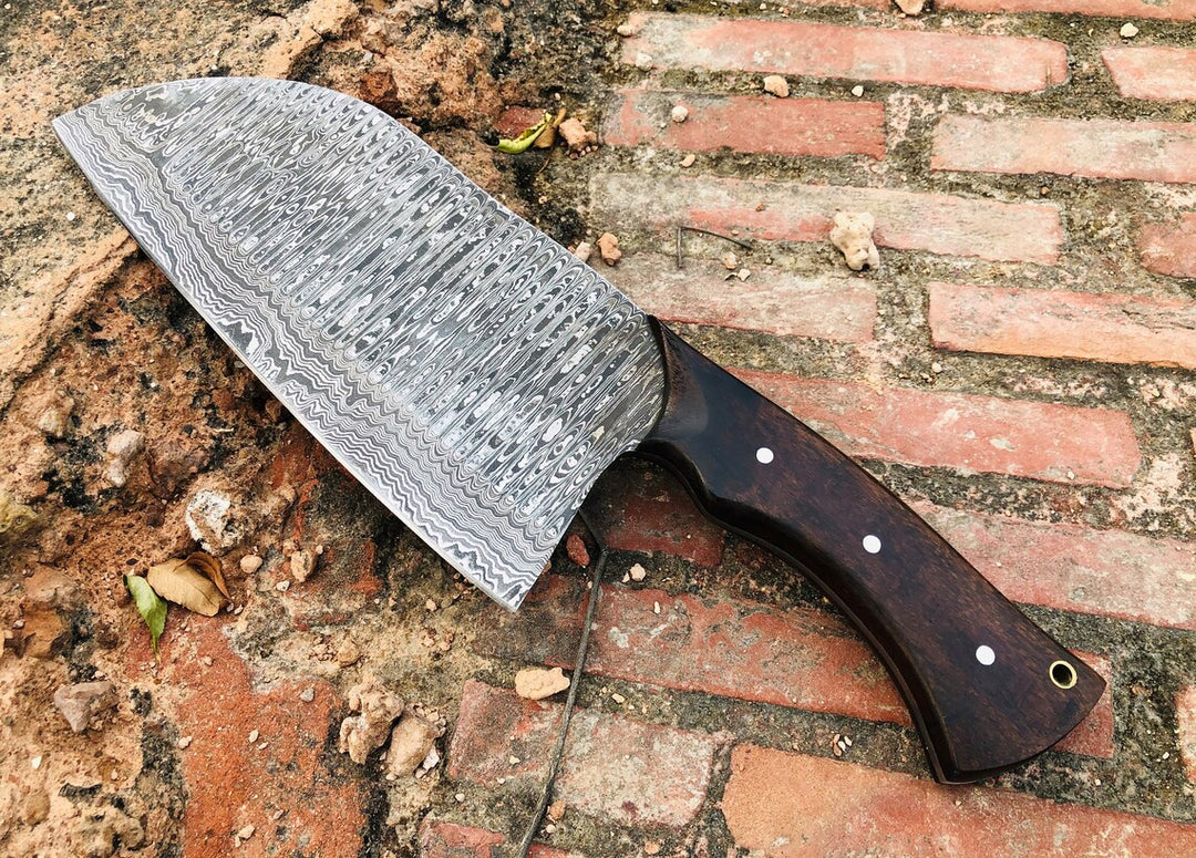 Handmade Damascus Serbian knife with Rose Wood Handle kitchen knife
