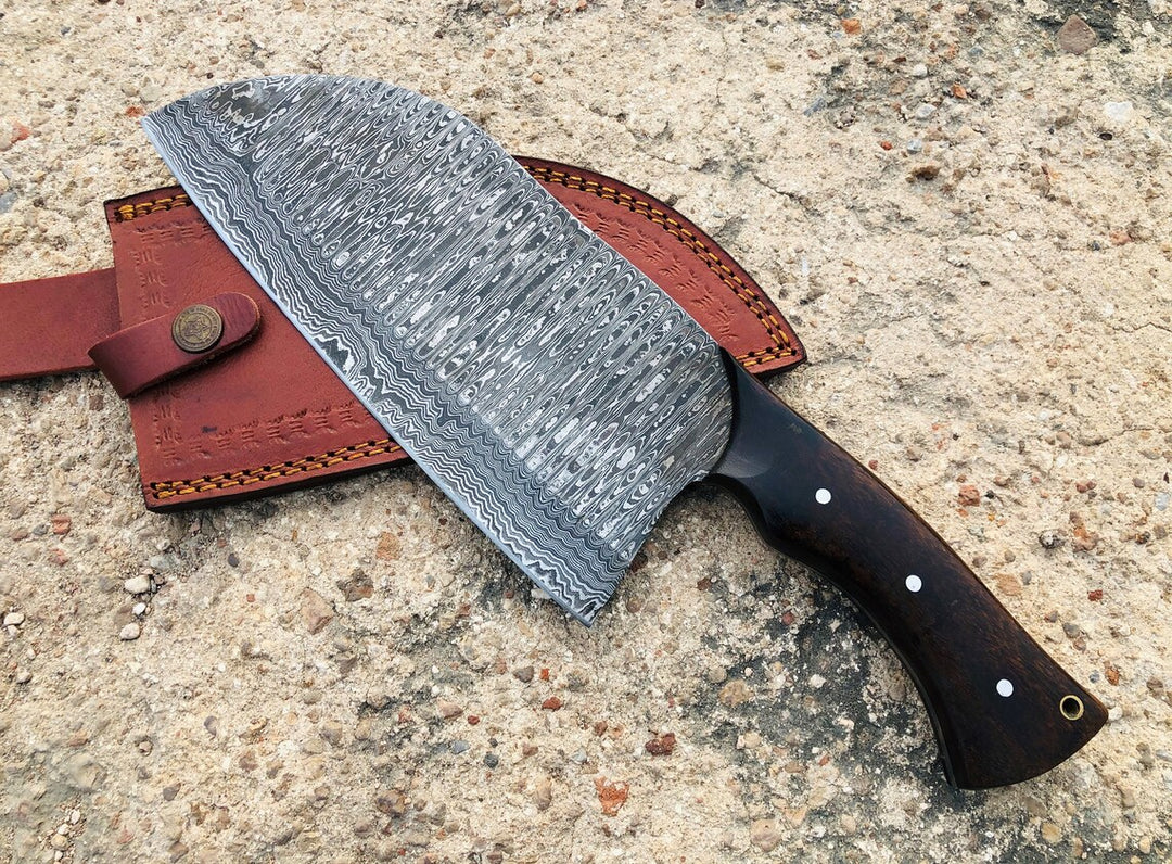 Handmade Damascus Serbian knife with Rose Wood Handle kitchen knife