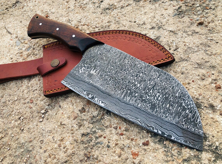 Handmade Damascus Serbian knife with Rose Wood Handle kitchen knife