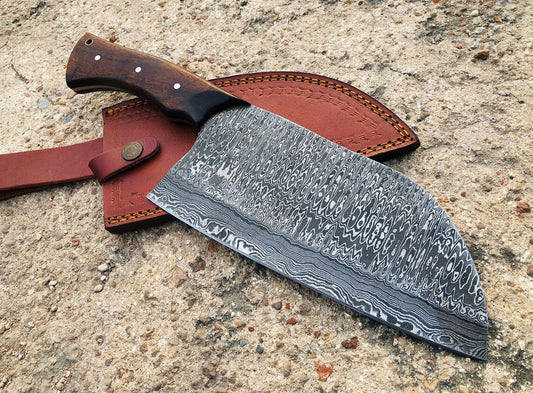 Handmade Damascus Serbian knife with Rose Wood Handle kitchen knife