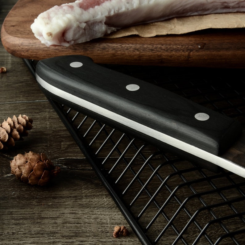 Full Tang Handforge Kitchen Chef Knife High Carbon Clad Steel Butcher Cleaver with PU Leather Knife Sheath