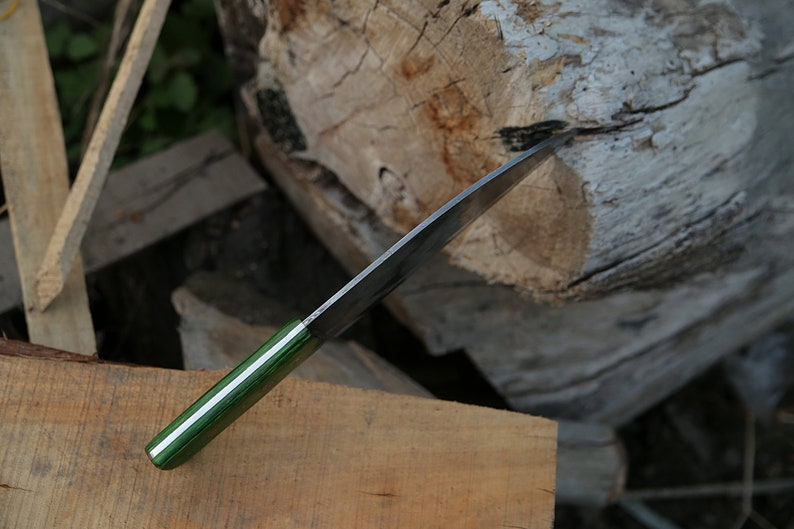 Handmade Damascus Serbian Cleaver with Green Dollar Sheet Kitchen Knife With Leather Sheath
