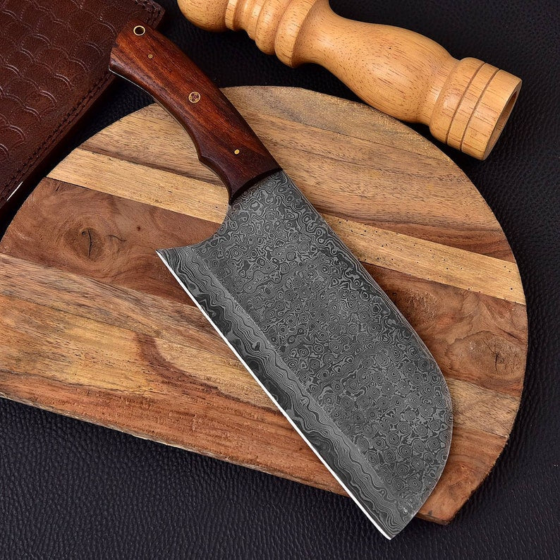 Serbian 12 inches handmade chef cleaver for kitchen with leather sheath