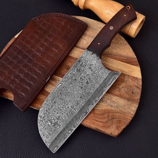 Serbian 12 inches handmade chef cleaver for kitchen with leather sheath