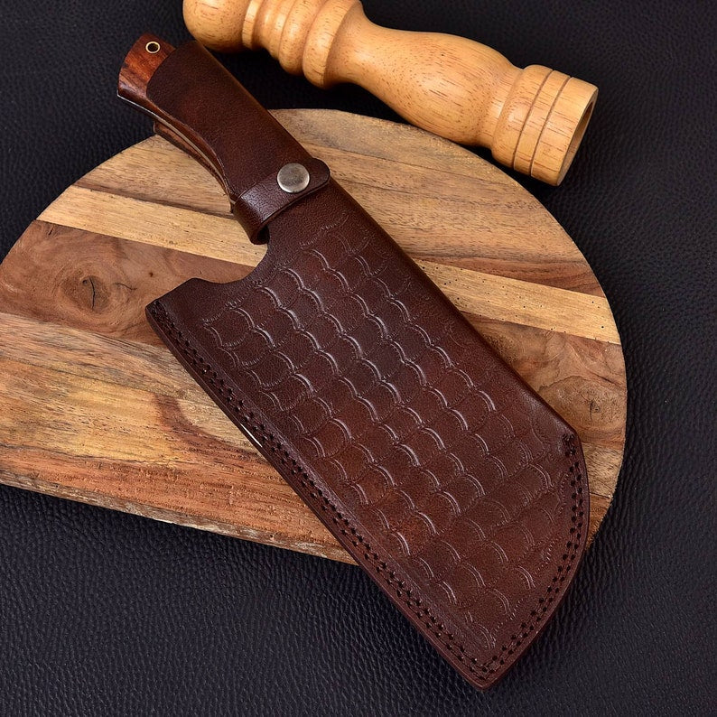 Serbian 12 inches handmade chef cleaver for kitchen with leather sheath