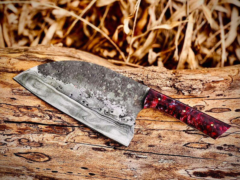 Handmade Carbon Steel Serbian Cleaver Beautiful Handle with Leather Sheath