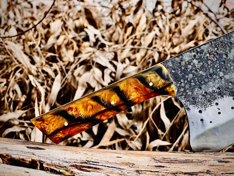 Handmade Carbon Steel Serbian Chef's Knife Cleaver with Leather Sheath