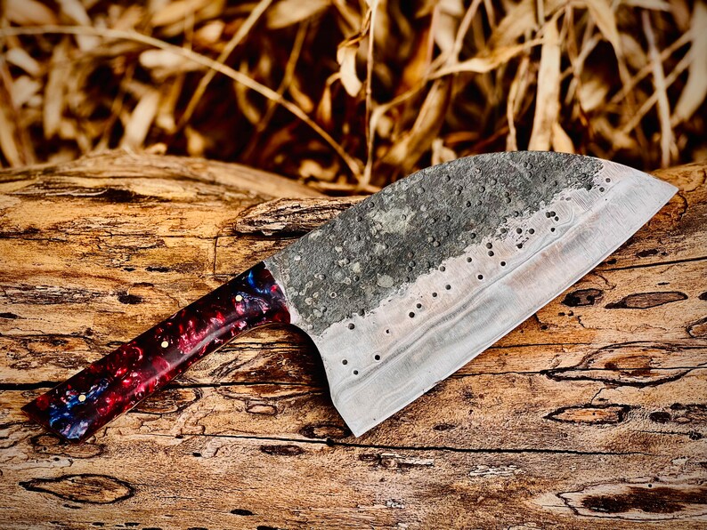 Handmade Carbon Steel Serbian Cleaver Beautiful Handle with Leather Sheath