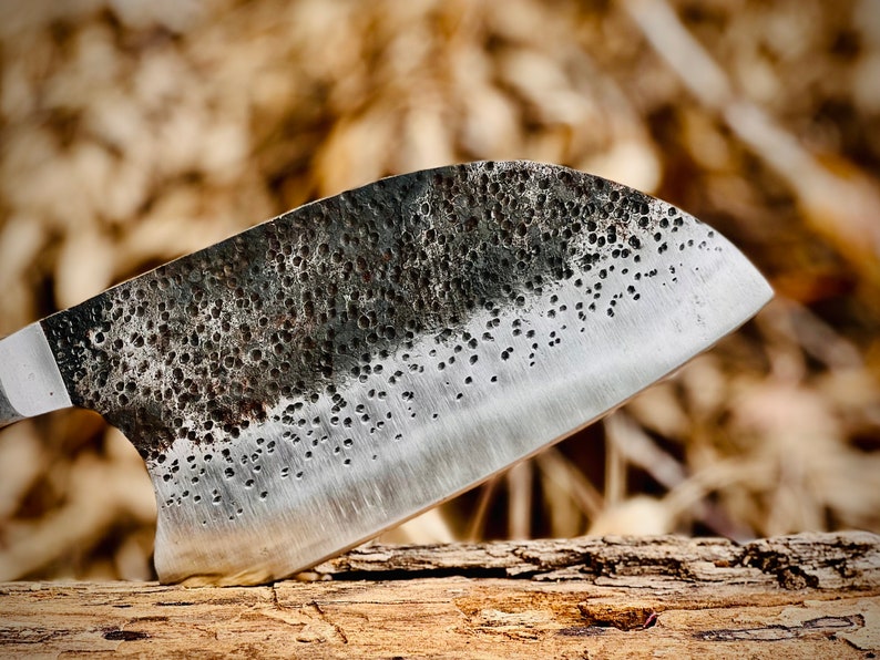 Handmade Carbon Steel Serbian Cleaver with Wood Handle with Leather Sheath