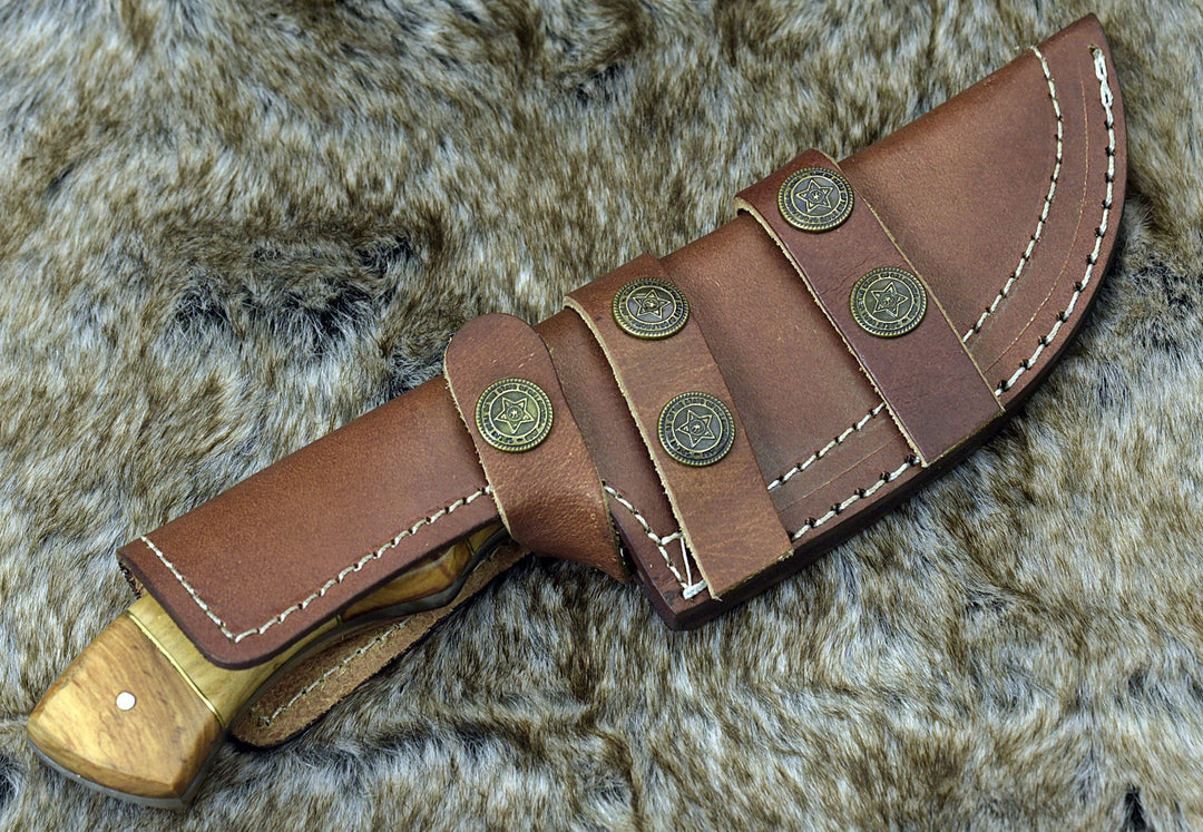Custom Handmade Damascus Steel Blade Tracker Knife With Leather Sheath