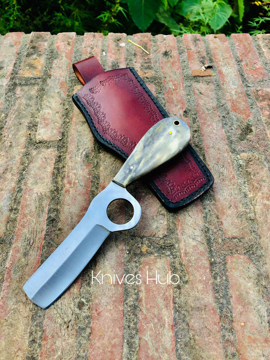 Handmade D2 Steel Bull cutter knife with leather sheath