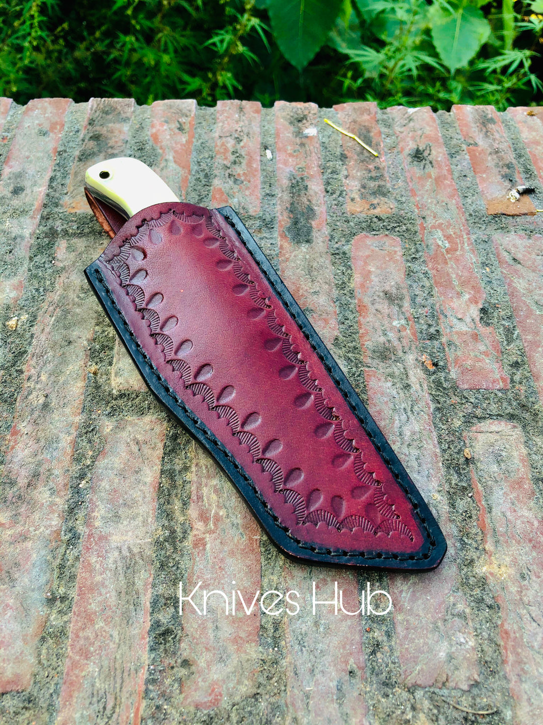 Handmade Damascus Steel Bull Cutter knife with leather sheath