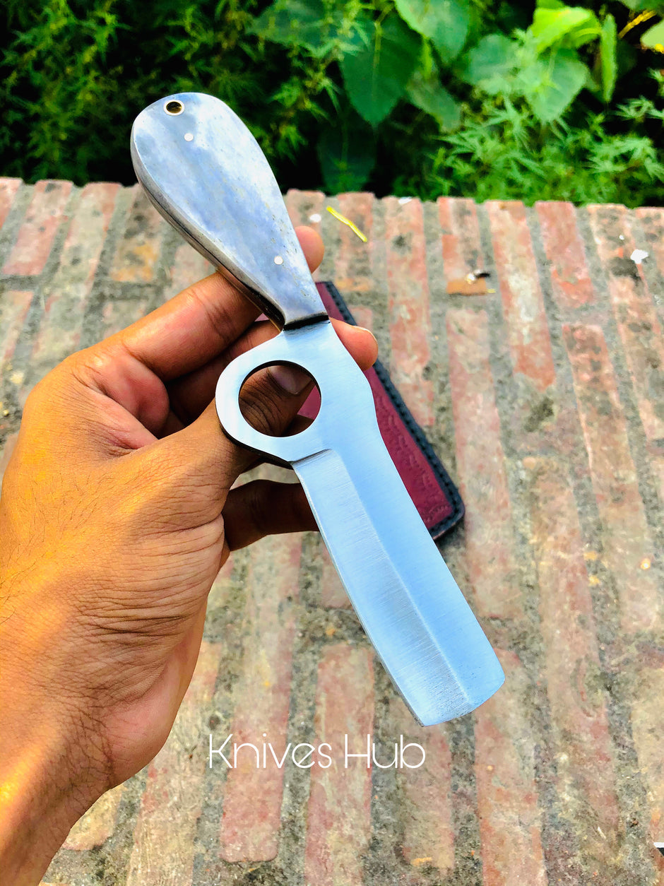 Handmade D2 Steel Bull cutter knife with leather sheath