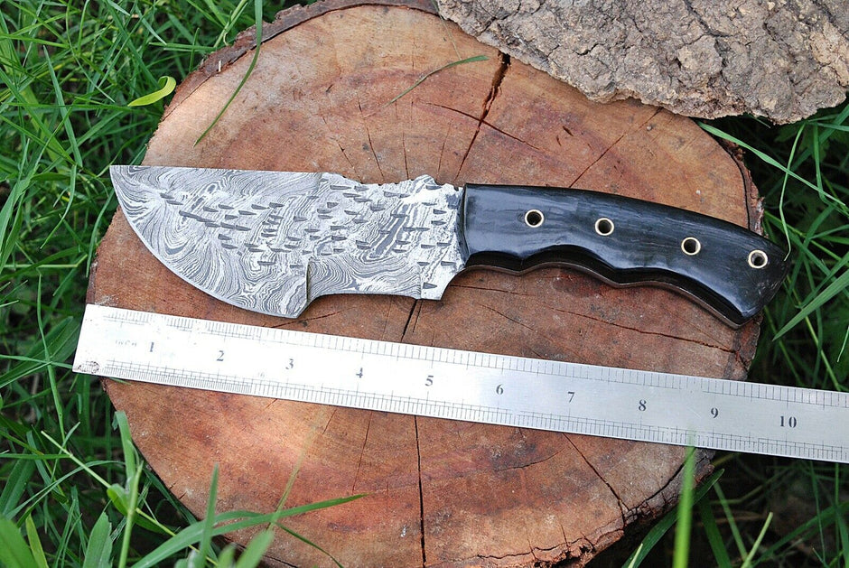 Custom Handmade Damascus Steel Tracker Knife With Leather Sheath
