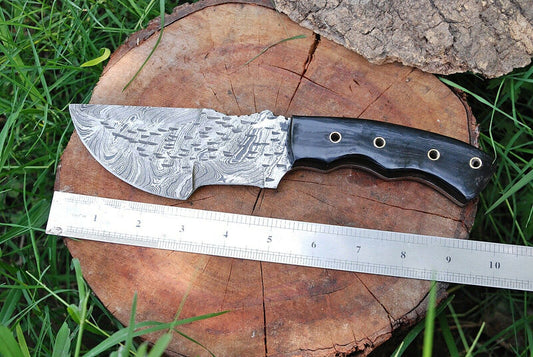 Custom Handmade Damascus Steel Tracker Knife With Leather Sheath