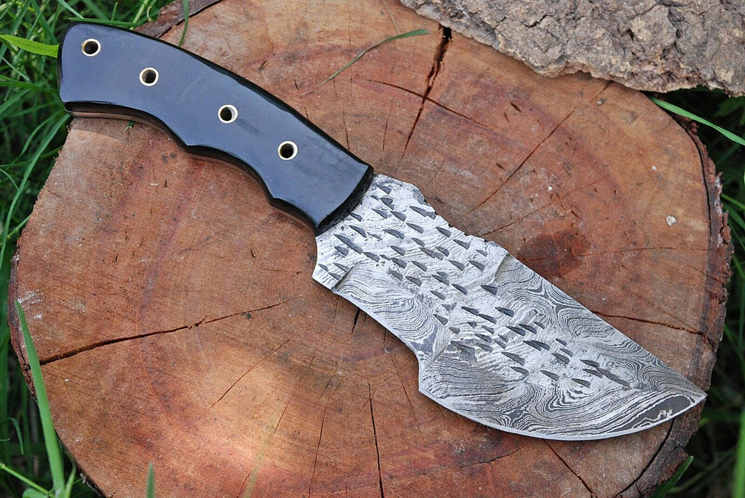 Custom Handmade Damascus Steel Tracker Knife With Leather Sheath