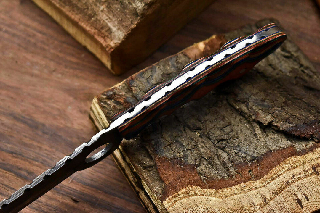 Cowboy Knife Forged Damascus Bull Cutter with Leather Sheath