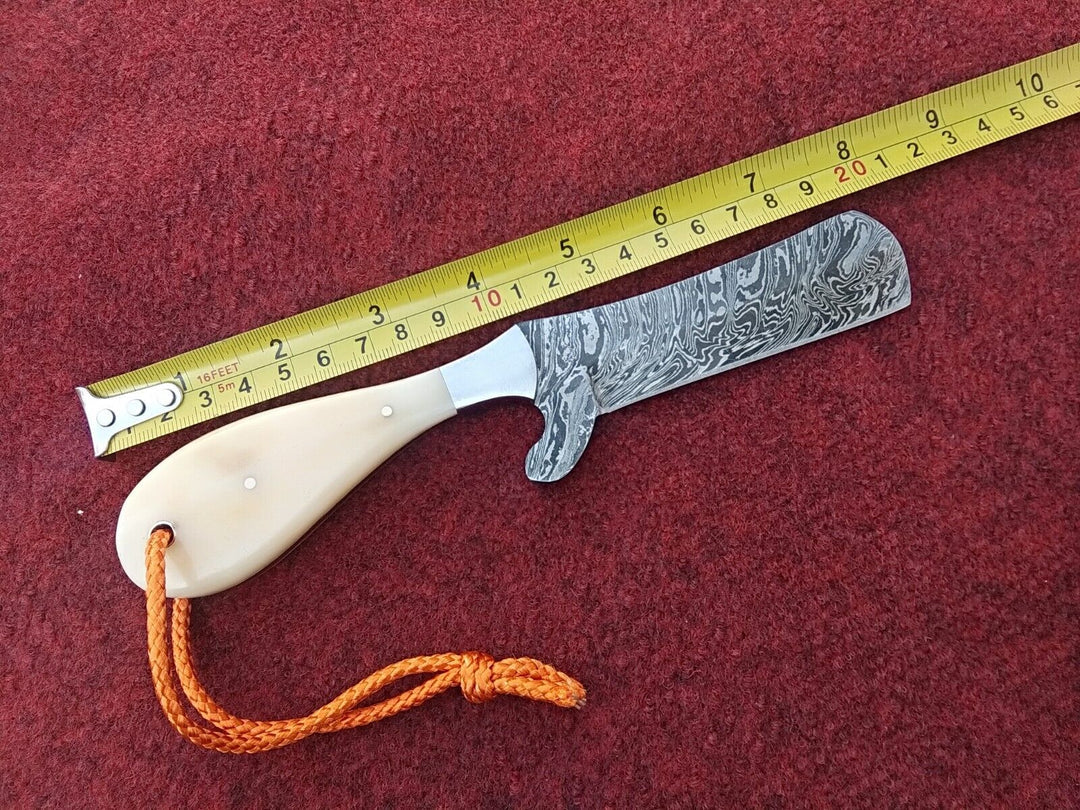 8" Cowboy Knife Custom Handmade Damascus Steel Bull Cutter Outdoor EDC Hunting