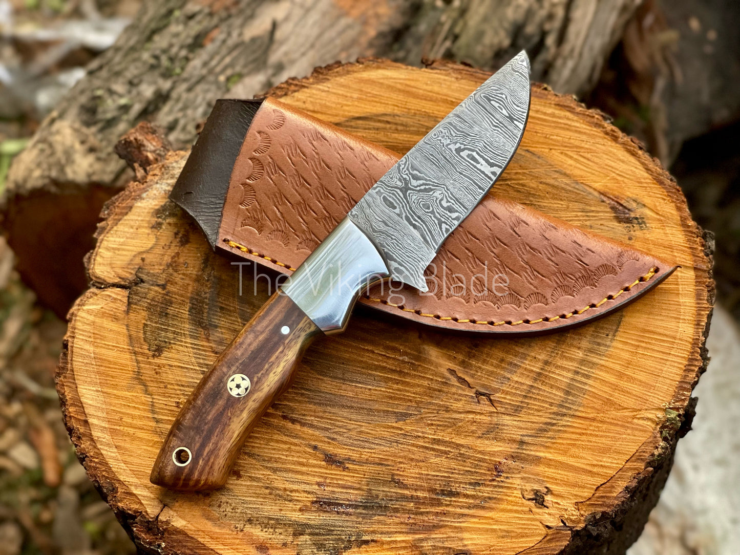 Custom Handmade Damascus Steel Skinner Knife With Leather Sheath