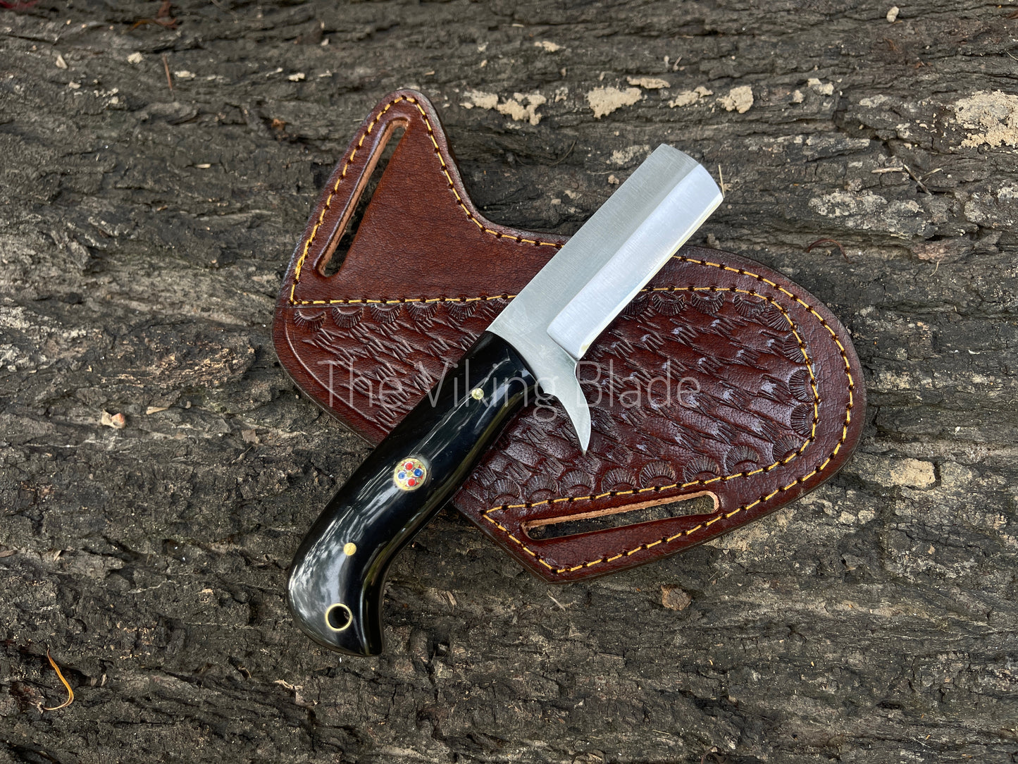 Custom Hand Forged D2 Steel Cowboy Bull Cutter Knife With Leather Sheath