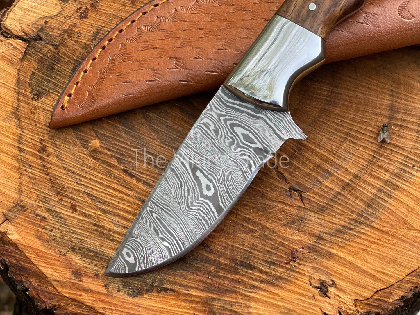 Custom Handmade Damascus Steel Skinner Knife With Leather Sheath