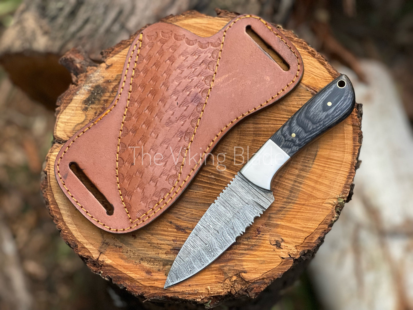 Custom Handmade Damascus Steel Skinner Hunting Knife With Leather Sheath