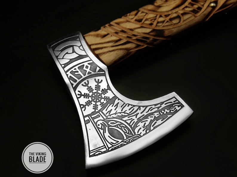 Custom Handmade Carbon Steel Viking Axe With Leather Sheath | The Viking Blade |