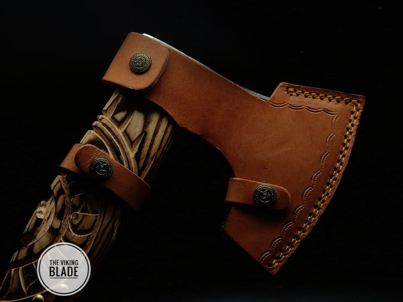 Custom Handmade Carbon Steel Viking Axe With Leather Sheath | The Viking Blade |