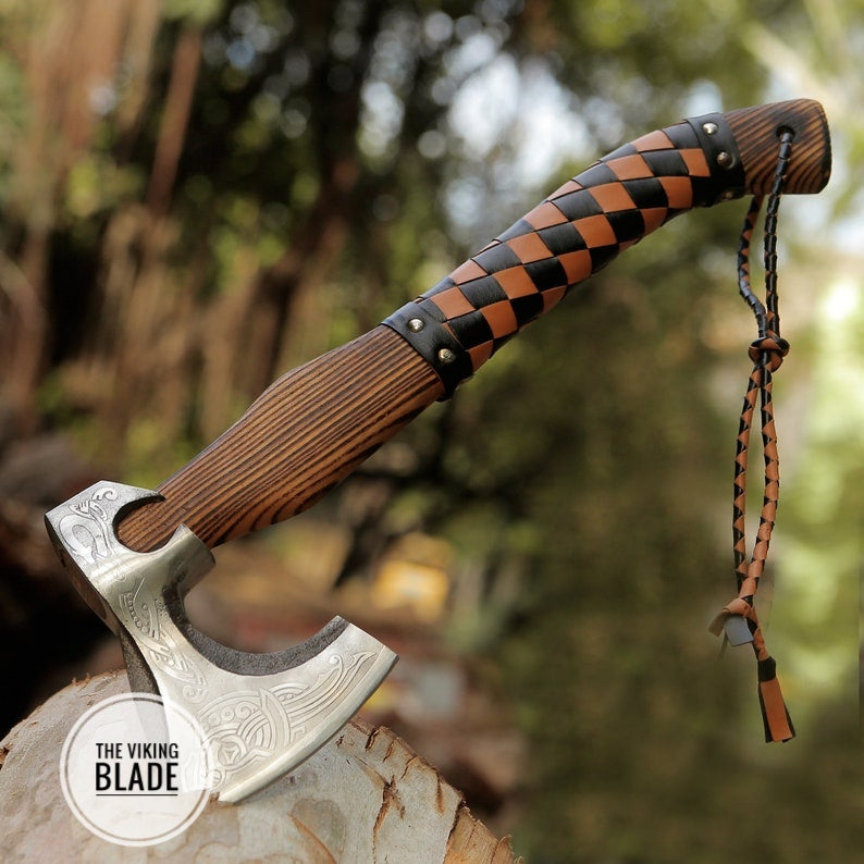 Custom Hand Forged Corbon Steel Viking Axe With Leather Sheath |The Viking Blade|