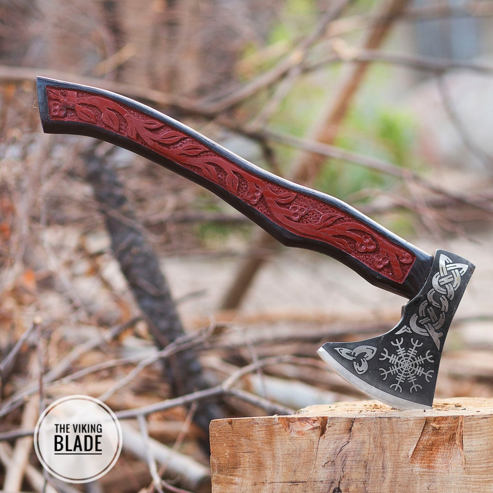 Custom Handmade Carbon Steel Viking Axe With Leather Sheath |The Viking Blade|