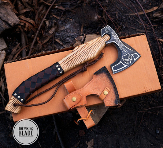 Custom Hand Forged Carbon Steel Viking Axe With Leather Sheath |The Viking Blade|