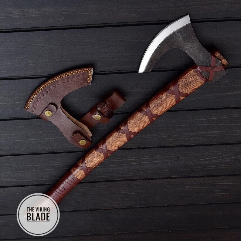 Custom Handmade Carbon Steel bearded Viking Axe with Leather Sheath |The Viking Blade|