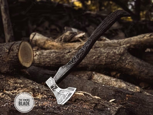 Custom Handmade Exotic Raven Axe, Handmade Carbon Steel Viking Axe With Sheath |The Viking Blade|