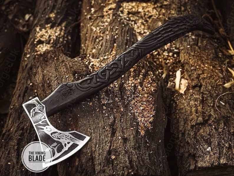 Custom Handmade Exotic Raven Axe, Handmade Carbon Steel Viking Axe With Sheath |The Viking Blade|