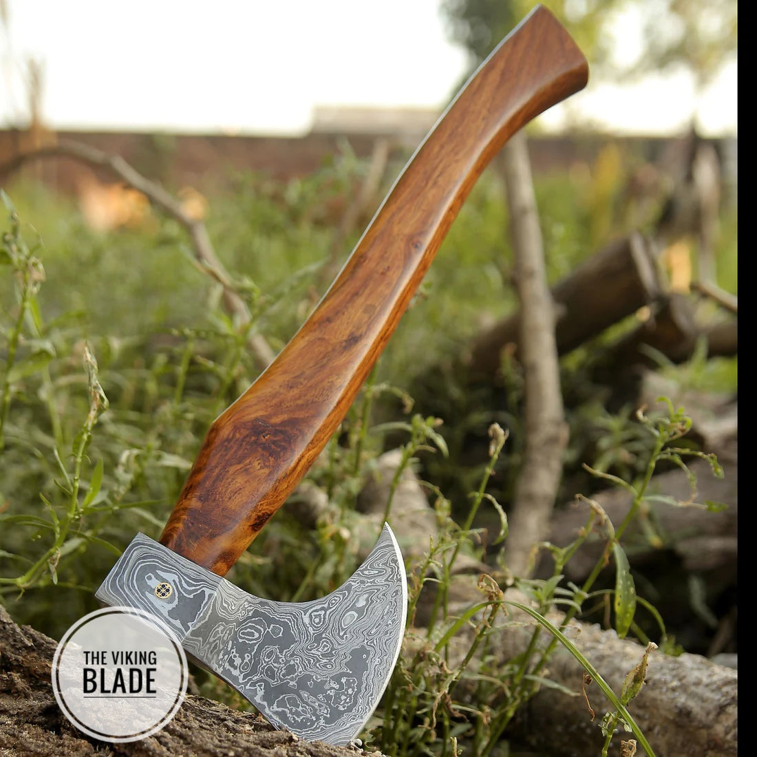 Handmade Damascus Viking Axe The Woodsman Bearded Axe Chopping Axe, Camping Outdoor Hatchet for Wood Splitting and Kindling |The Viking Blade|
