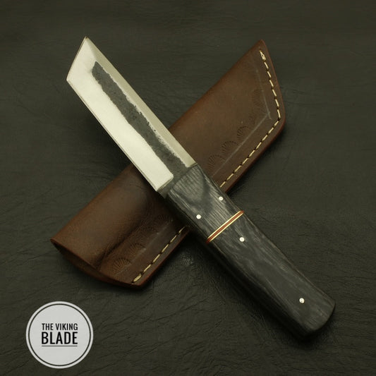 Custom Handmade Carbon Steel Tanto Knife With Leather Sheath |The Viking Blade|
