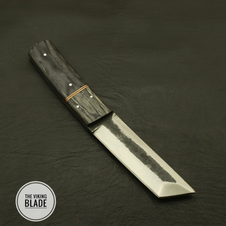 Custom Handmade Carbon Steel Tanto Knife With Leather Sheath |The Viking Blade|