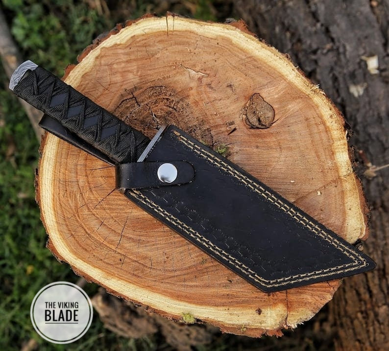 Custom Handmade Damascus Steel Tactical Tanto Knife With Leather Sheath |The Viking Blade|